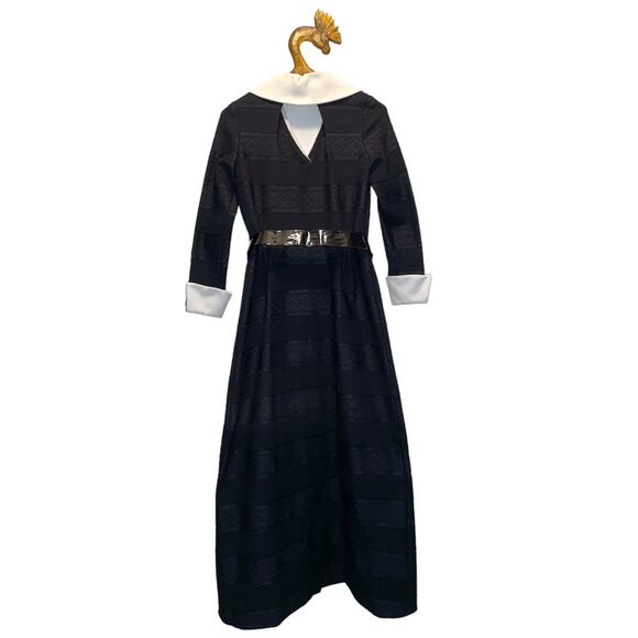 70s Black with White Cuffs & Collar Maxi Dress Medium Tall - Picture 3 of 8